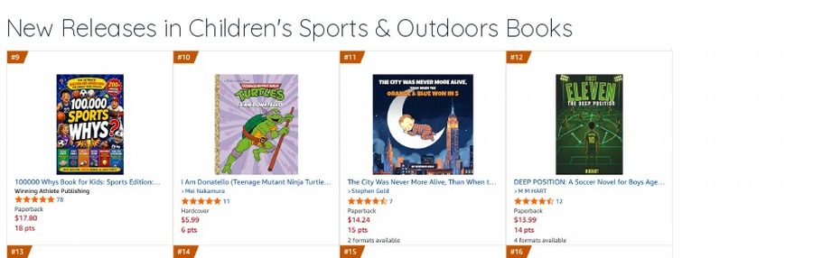 Amazon New Releases showing the book at number 11 in Children's Sports and Outdoors Books